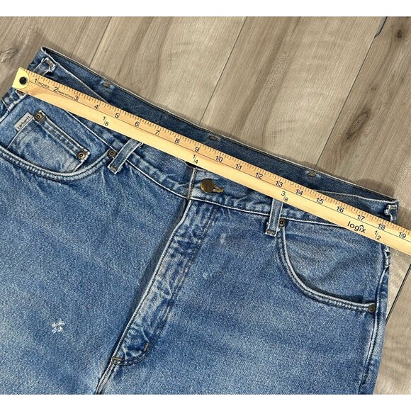 Carhartt Faded Blue Distressed Fleece Lined Jeans Mens Sz 38 Denim Workwear Rip - Picture 8 of 10